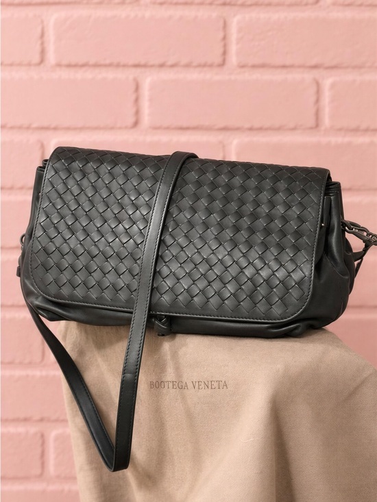 Bottega Veneta Handbags - Bottega Veneta Black Intrecciato Shoulder Bag with Long Strap